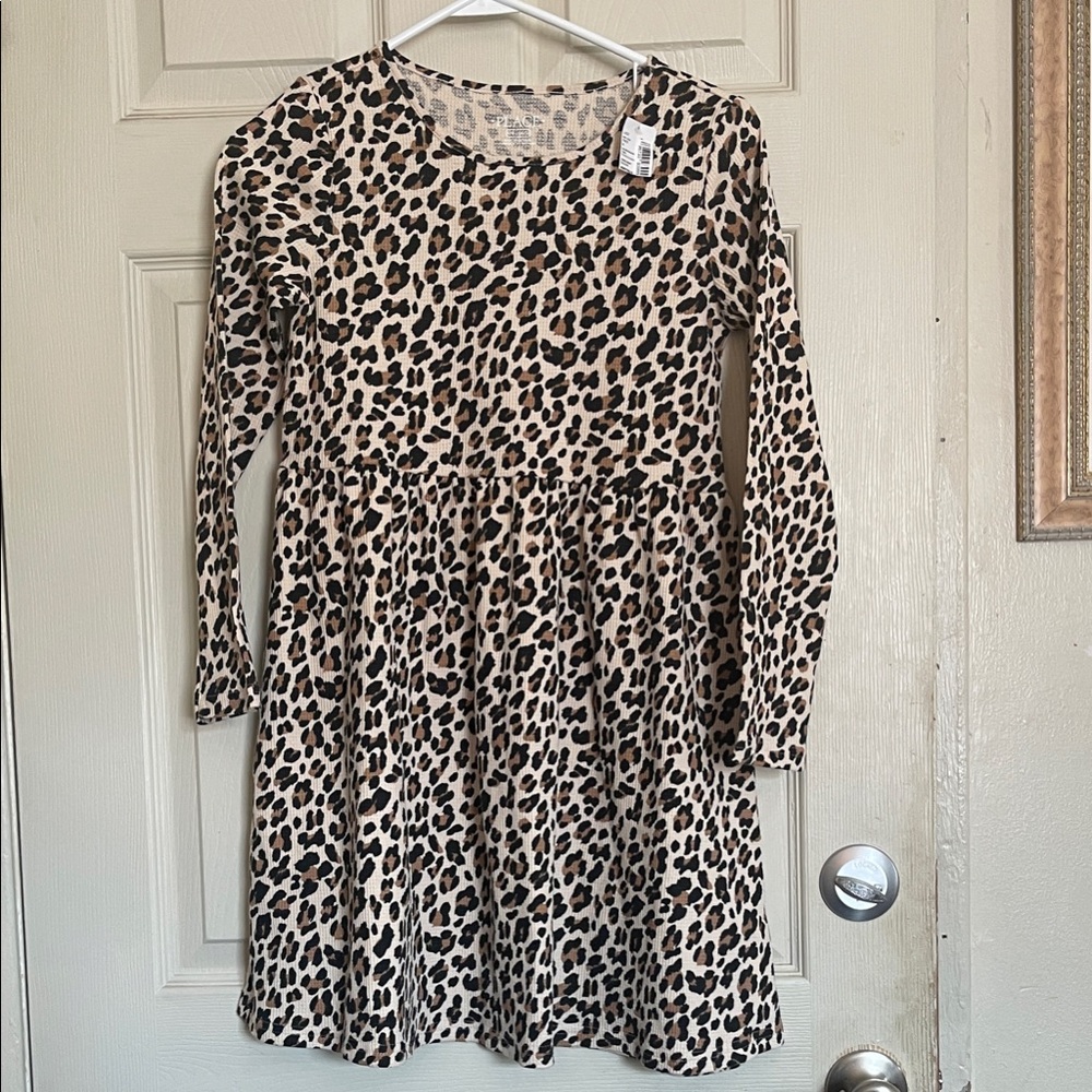 The Children's Place Beige & Black Leopard Print thermal Long Sleeve Dress